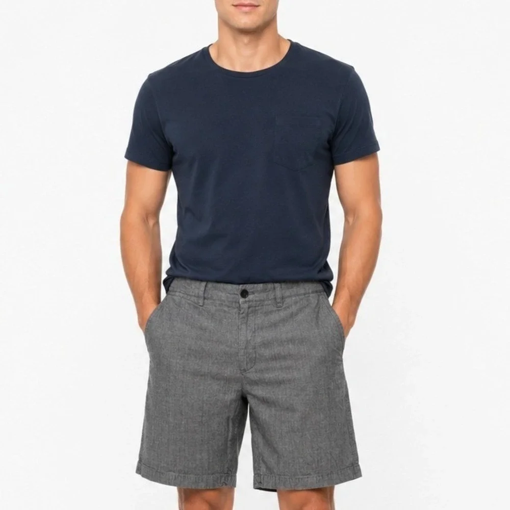 Banana Republic Aiden Shorts Mens‎ 33 Grey Chambray Cotton Flat Front Casual 9